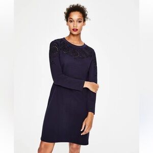Boden Womens Embroidered Sweatshirt Dress Navy Blue Eyelet Long Sleeve Size US6